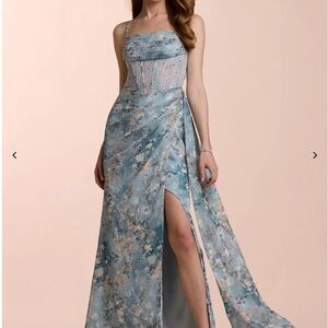 Azazie Blue and Orange Floral Maxi Dress